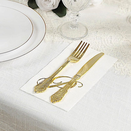 100 Disposable Dinner Paper Napkins with Gold Foil Letter - White