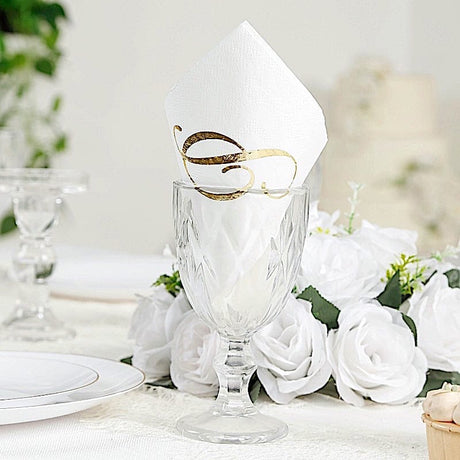 100 Disposable Dinner Paper Napkins with Gold Foil Letter - White
