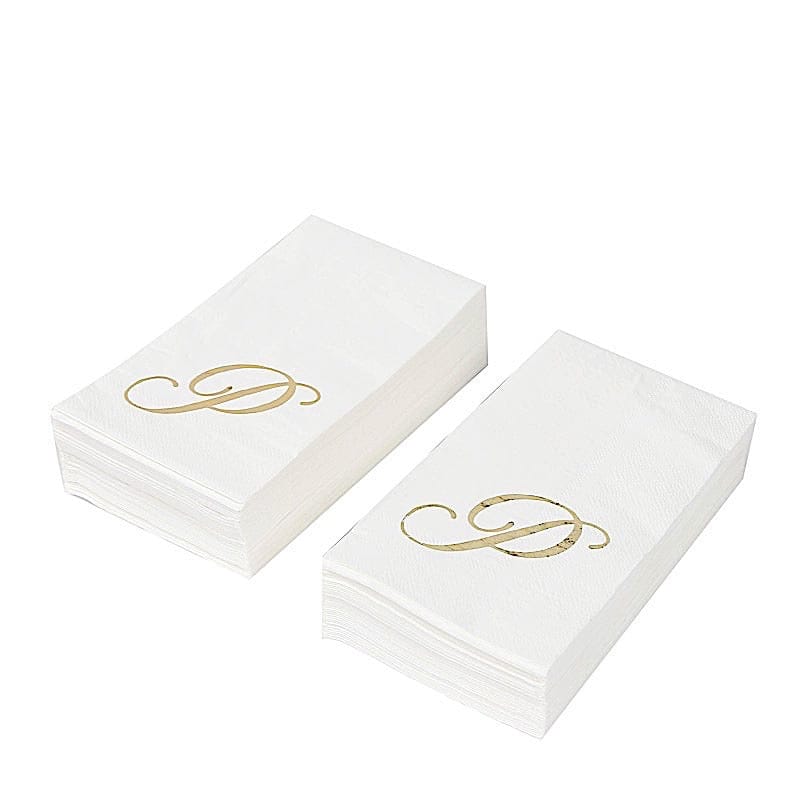 100 Disposable Dinner Paper Napkins with Gold Foil Letter - White