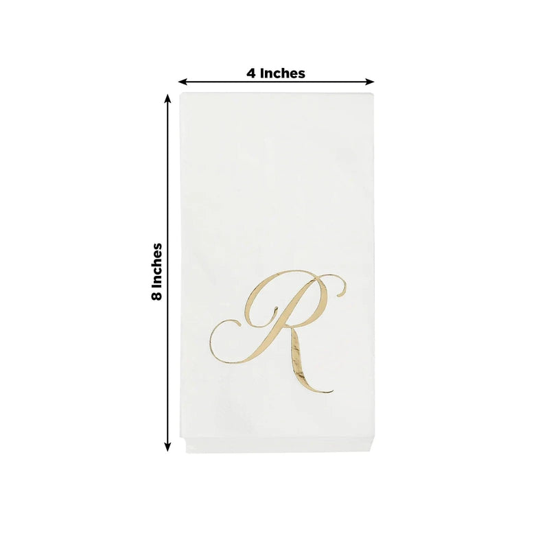 100 Disposable Dinner Paper Napkins with Gold Foil Letter - White