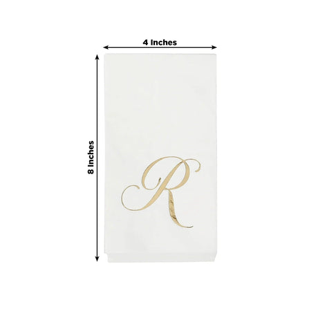 100 Disposable Dinner Paper Napkins with Gold Foil Letter - White