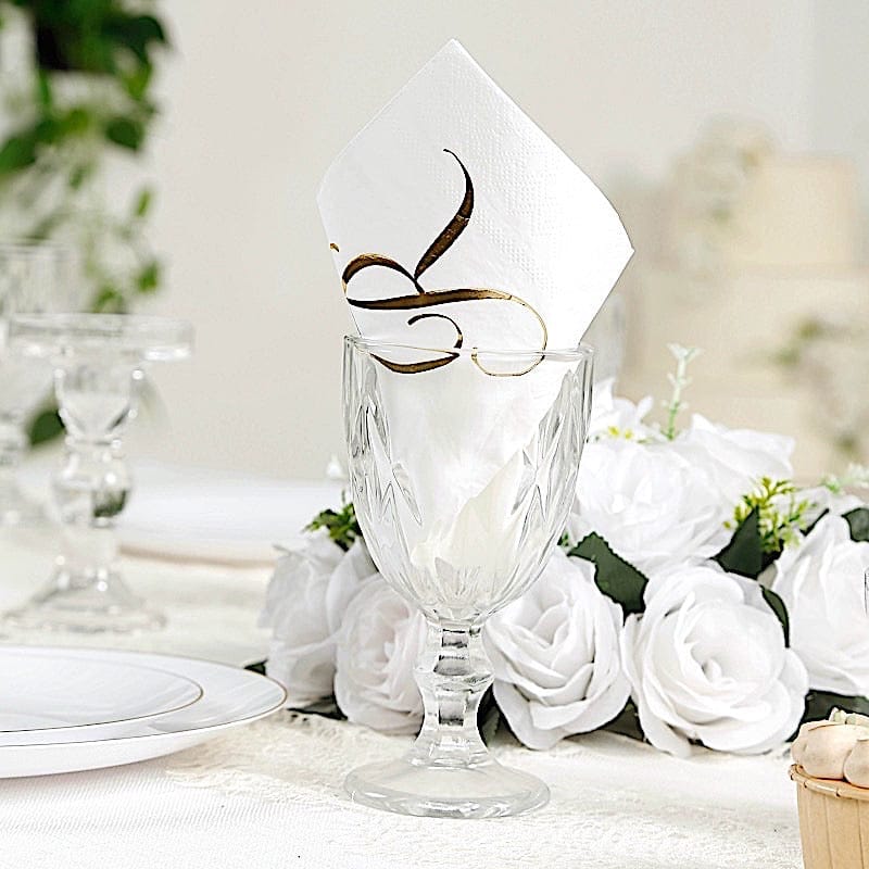 100 Disposable Dinner Paper Napkins with Gold Foil Letter - White