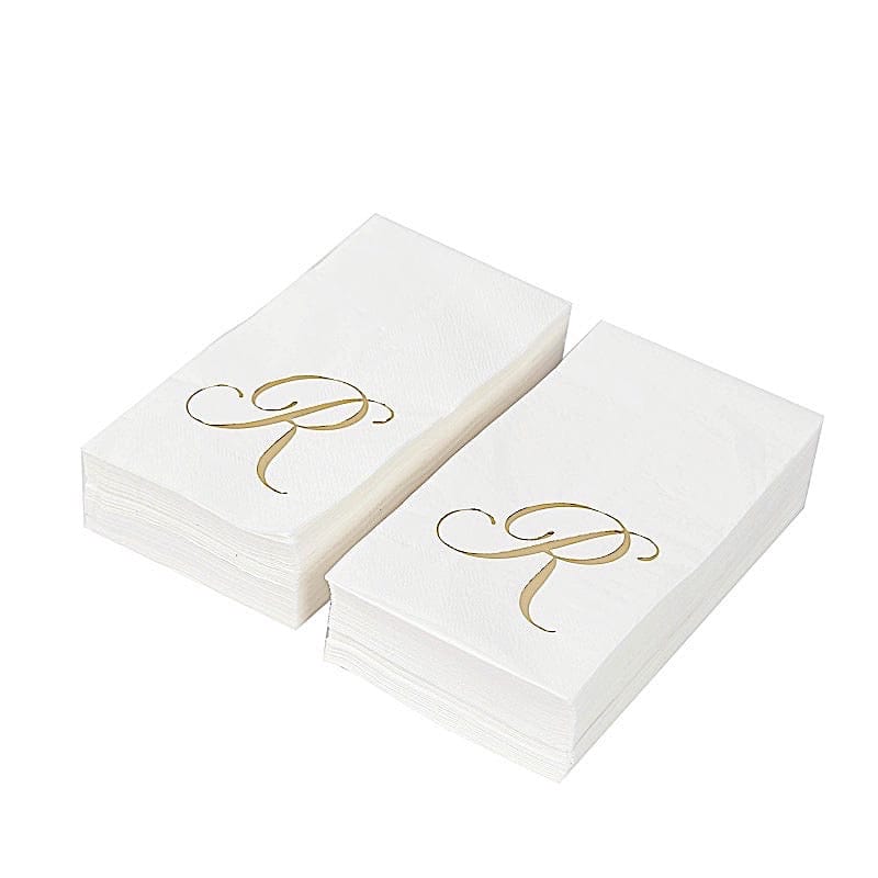 100 Disposable Dinner Paper Napkins with Gold Foil Letter - White