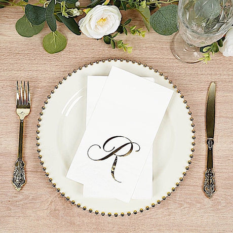 100 Disposable Dinner Paper Napkins with Gold Foil Letter - White