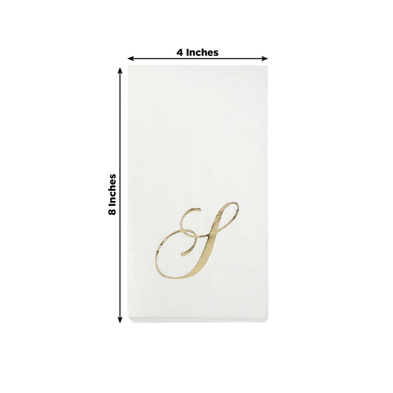 100 Disposable Dinner Paper Napkins with Gold Foil Letter - White