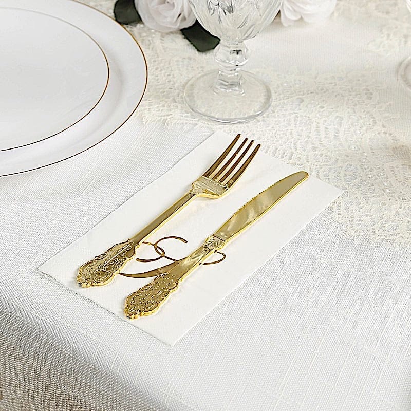 100 Disposable Dinner Paper Napkins with Gold Foil Letter - White
