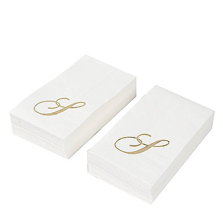 100 Disposable Dinner Paper Napkins with Gold Foil Letter - White