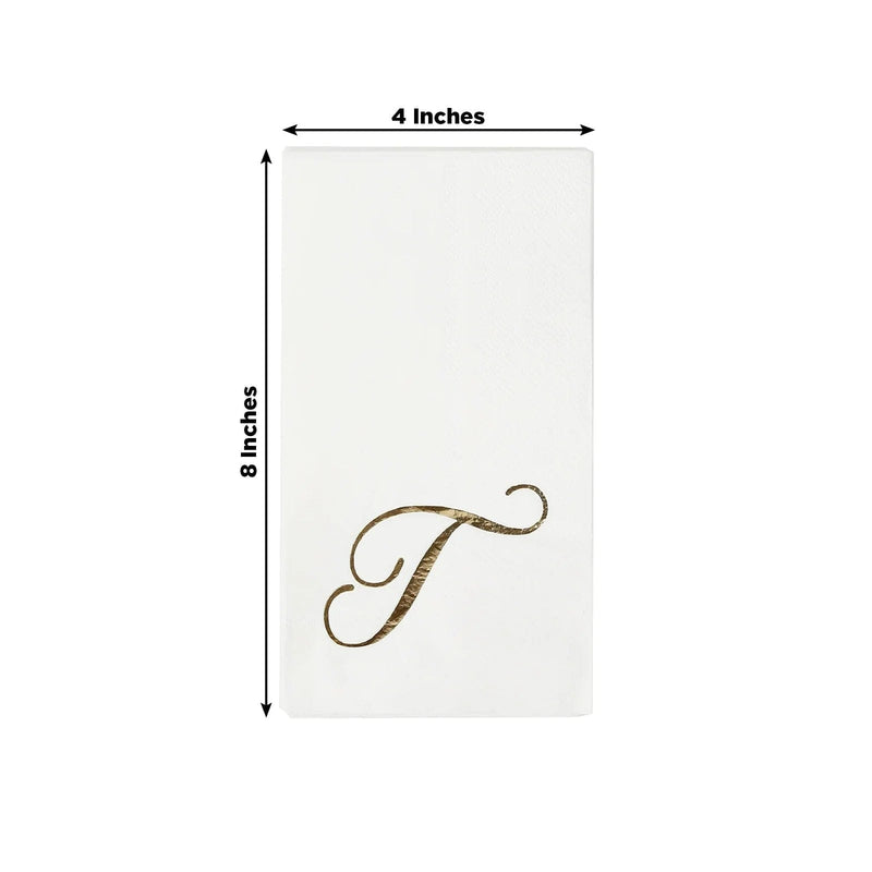 100 Disposable Dinner Paper Napkins with Gold Foil Letter - White
