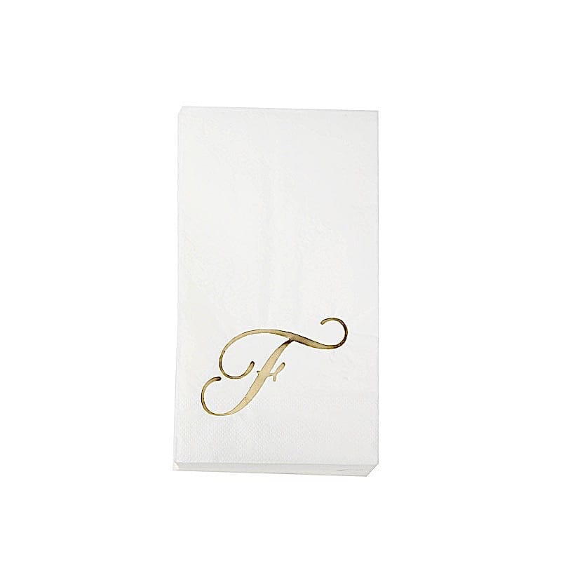 100 Disposable Dinner Paper Napkins with Gold Foil Letter - White