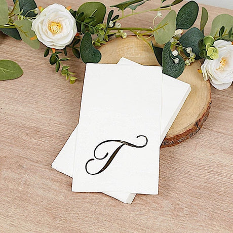100 Disposable Dinner Paper Napkins with Gold Foil Letter - White