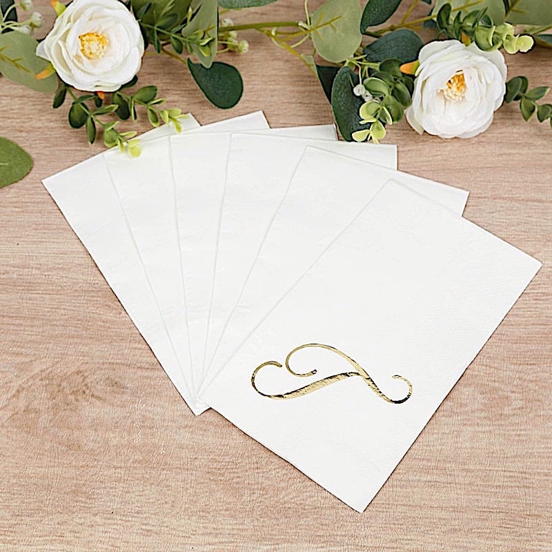 100 Disposable Dinner Paper Napkins with Gold Foil Letter - White