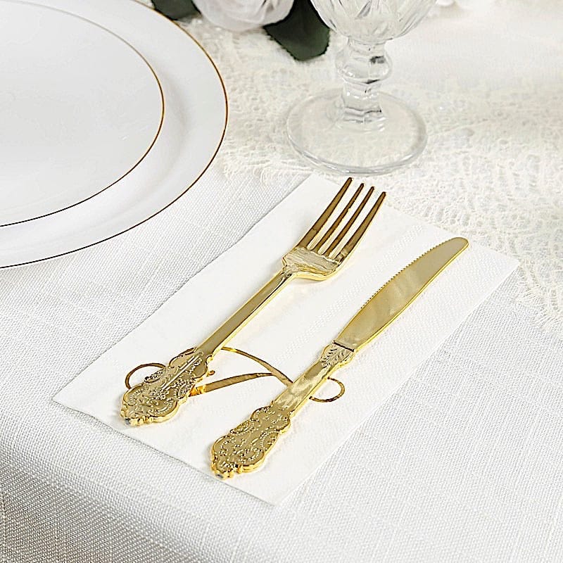 100 Disposable Dinner Paper Napkins with Gold Foil Letter - White