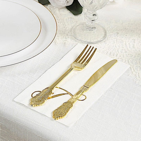 100 Disposable Dinner Paper Napkins with Gold Foil Letter - White