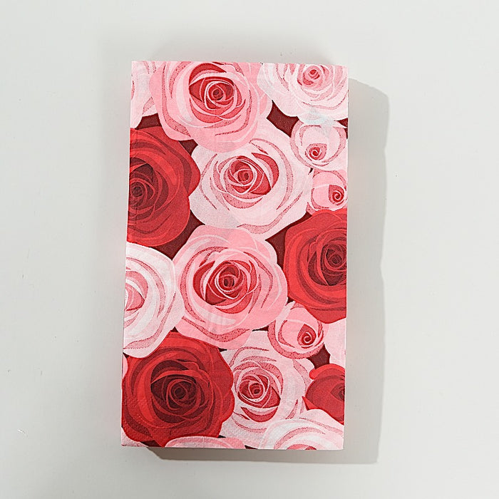 50 Paper Disposable Dinner Napkins with Rose Print - Red and Pink