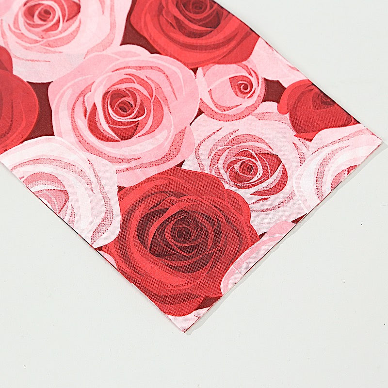 50 Paper Disposable Dinner Napkins with Rose Print - Red and Pink