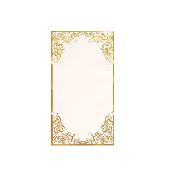 50 Soft Dinner Paper Napkins with Gold Foil Lace Design - White