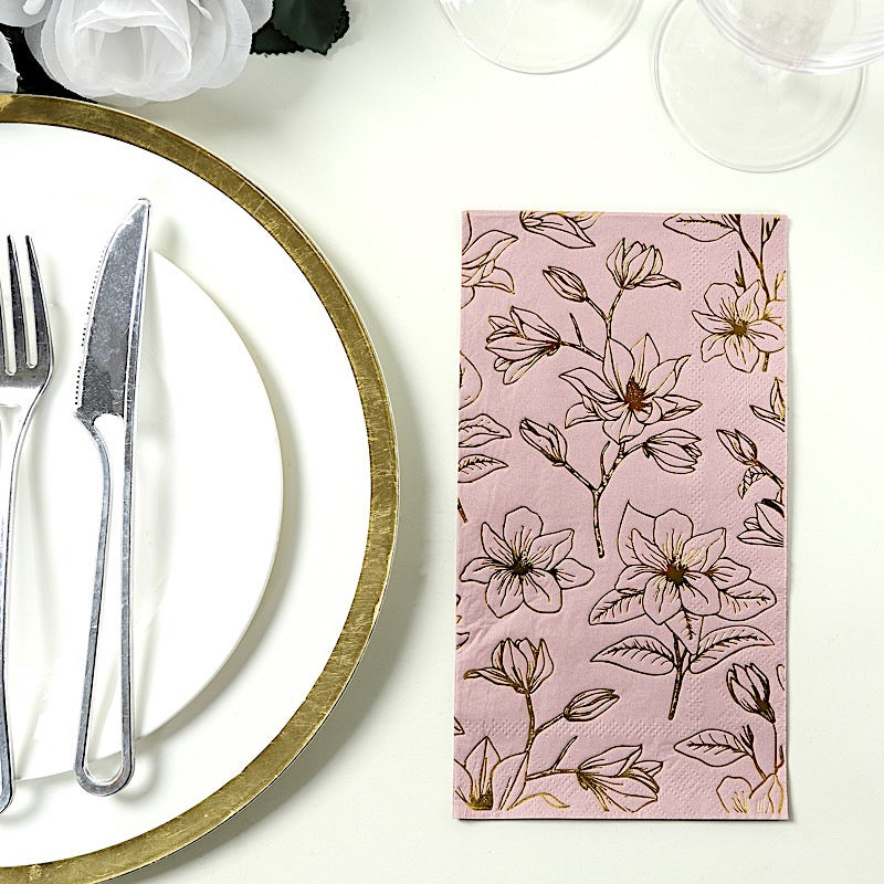 50 Rectangular Soft 2 Ply Dinner Paper Napkins with Flowers Print