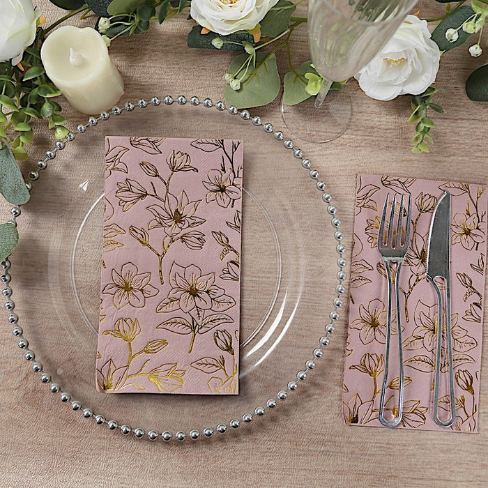 50 Rectangular Soft 2 Ply Dinner Paper Napkins with Flowers Print