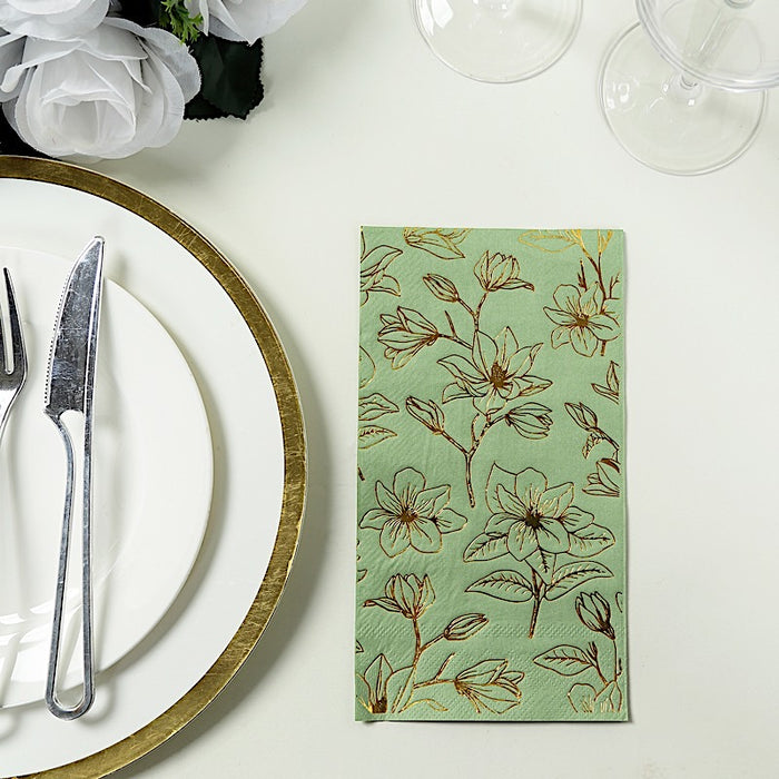 50 Rectangular Soft 2 Ply Dinner Paper Napkins with Flowers Print