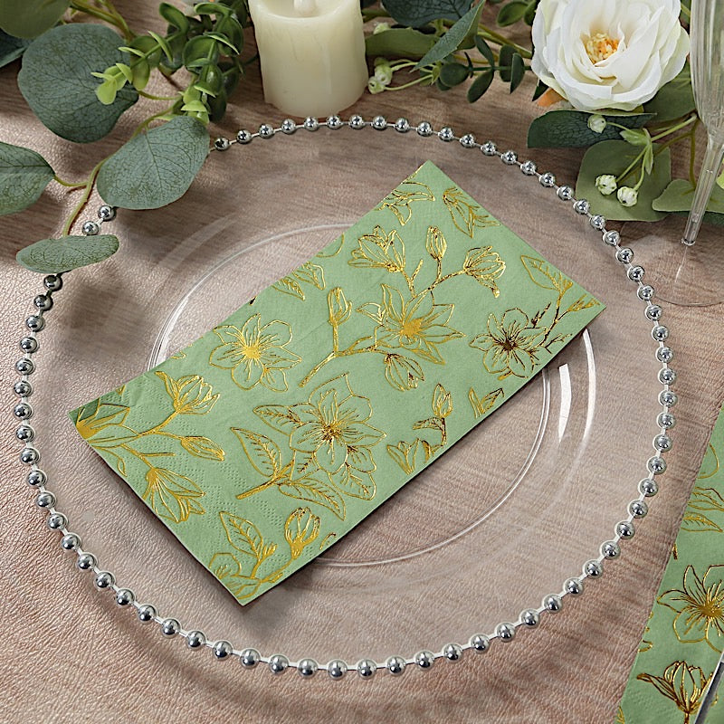 50 Rectangular Soft 2 Ply Dinner Paper Napkins with Flowers Print