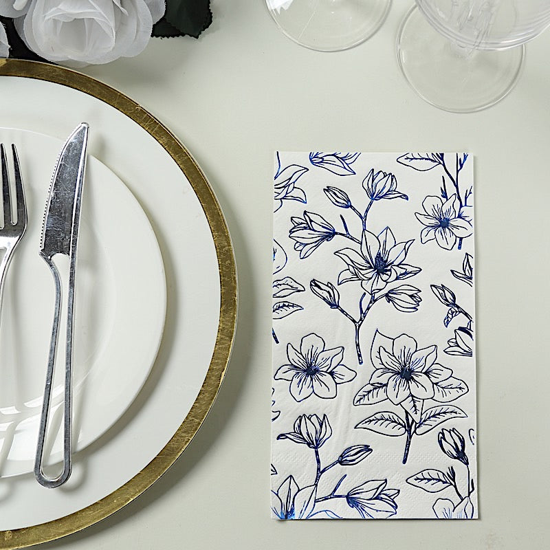 50 Rectangular Soft 2 Ply Dinner Paper Napkins with Flowers Print