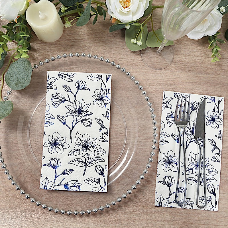 50 Rectangular Soft 2 Ply Dinner Paper Napkins with Flowers Print