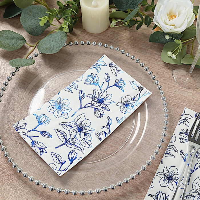 50 Rectangular Soft 2 Ply Dinner Paper Napkins with Flowers Print