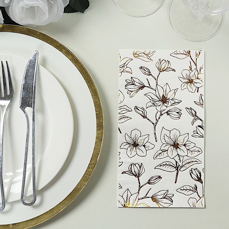 50 Rectangular Soft 2 Ply Dinner Paper Napkins with Flowers Print