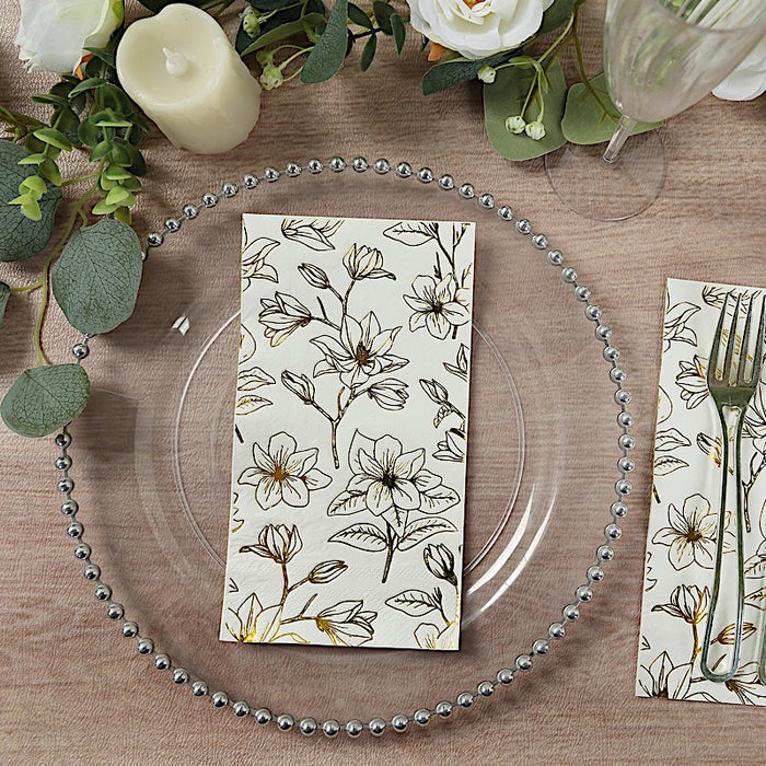 50 Rectangular Soft 2 Ply Dinner Paper Napkins with Flowers Print