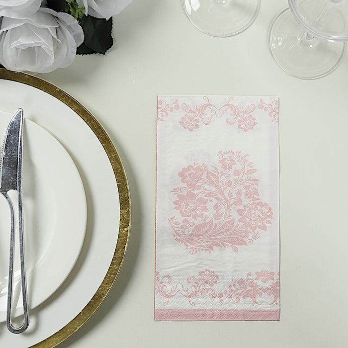 50 Paper Dinner Napkins in French Toile Floral Pattern - White and Pink