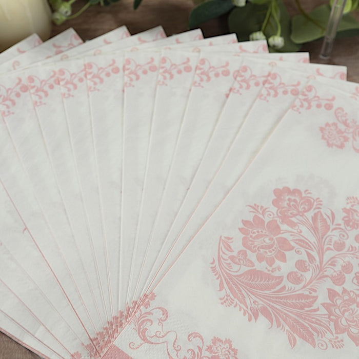 50 Paper Dinner Napkins in French Toile Floral Pattern - White and Pink