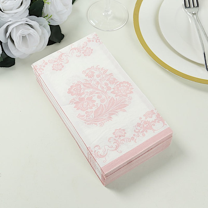 50 Paper Dinner Napkins in French Toile Floral Pattern - White and Pink