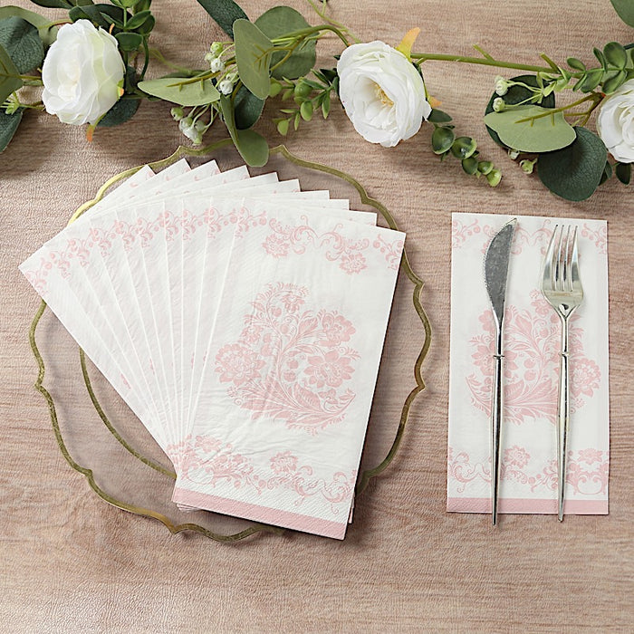 50 Paper Dinner Napkins in French Toile Floral Pattern - White and Pink