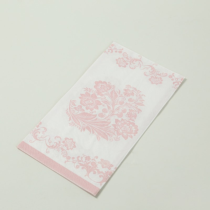 50 Paper Dinner Napkins in French Toile Floral Pattern - White and Pink