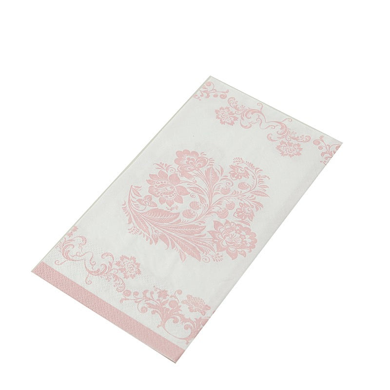 50 Paper Dinner Napkins in French Toile Floral Pattern - White and Pink