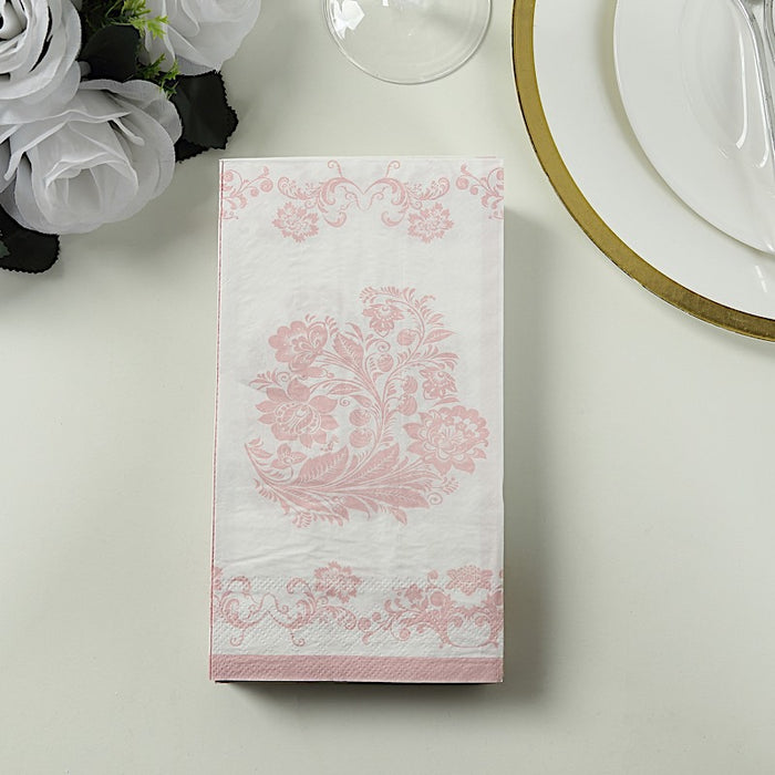 50 Paper Dinner Napkins in French Toile Floral Pattern - White and Pink