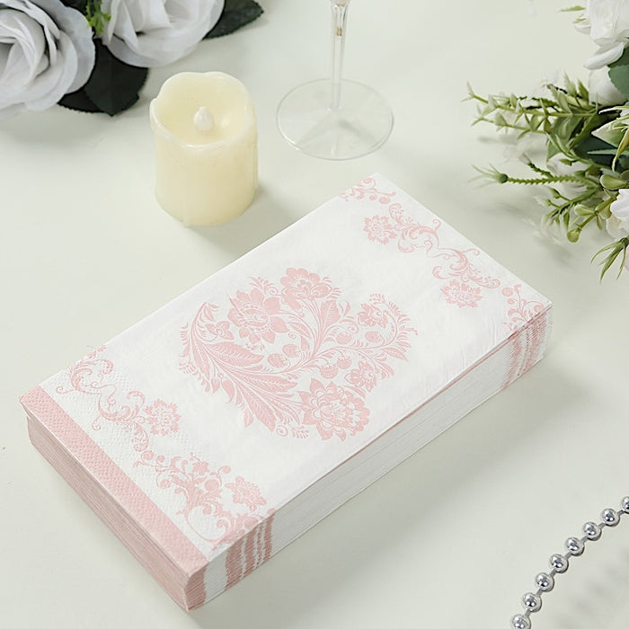 50 Paper Dinner Napkins in French Toile Floral Pattern - White and Pink