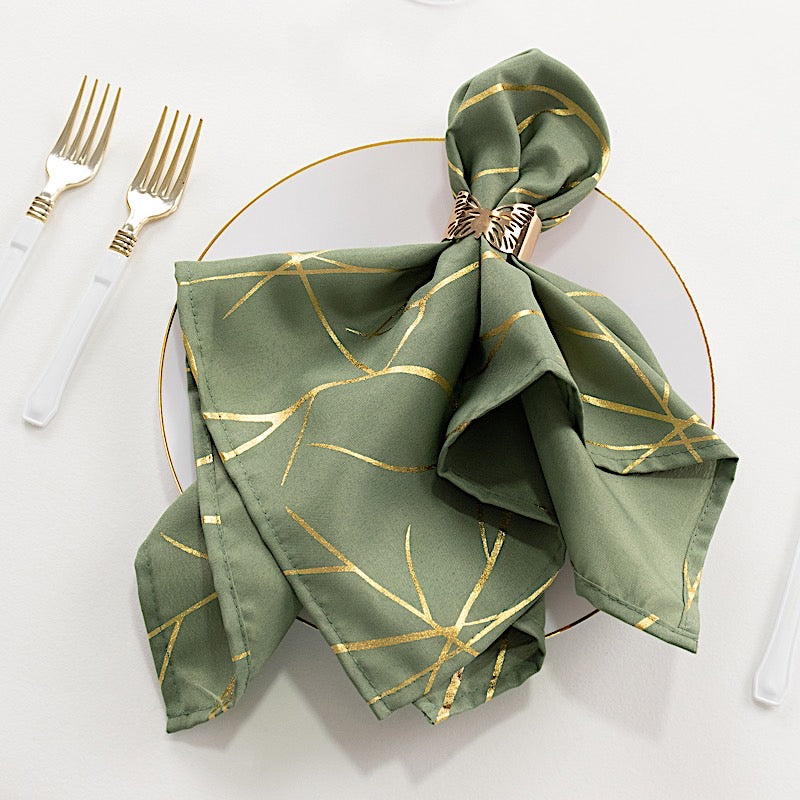 5 pcs 20" x 20" Polyester Dinner Napkins with Metallic Geometric Pattern