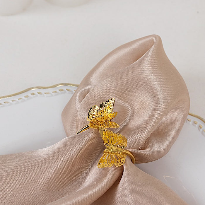 4 Laser Cut Butterfly Metal Napkin Rings - Gold