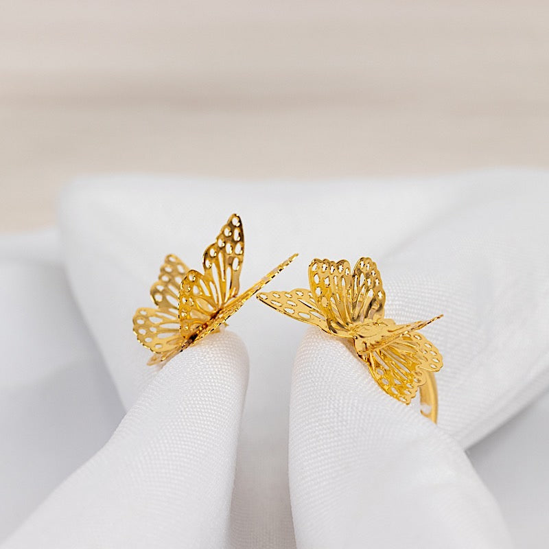 4 Laser Cut Butterfly Metal Napkin Rings - Gold