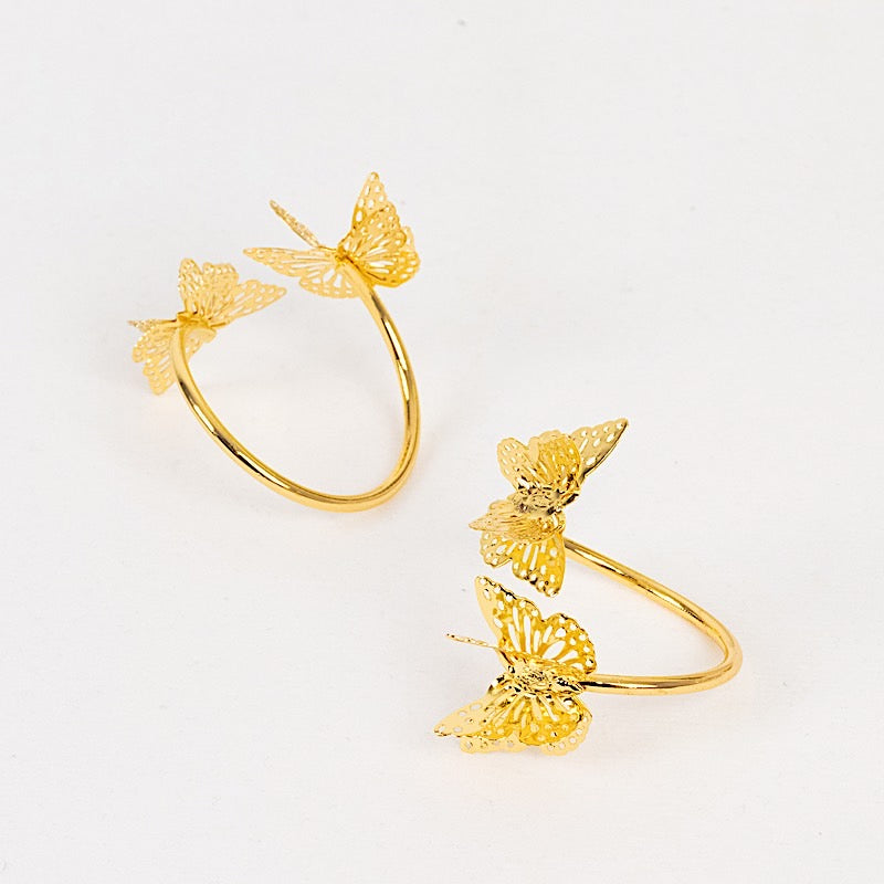 4 Laser Cut Butterfly Metal Napkin Rings - Gold