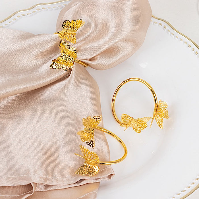 4 Laser Cut Butterfly Metal Napkin Rings - Gold