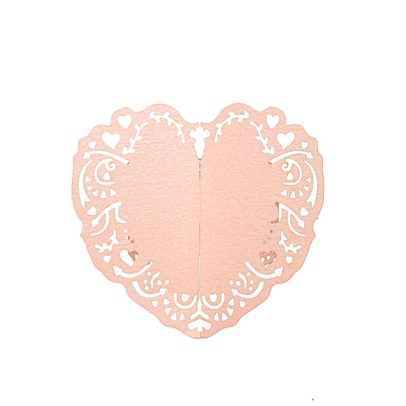 12 Shimmery Laser Cut Heart Paper Napkin Rings with Lace Pattern