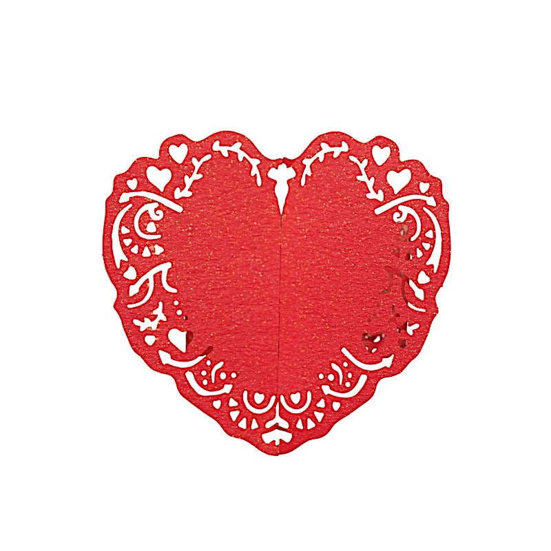 12 Shimmery Laser Cut Heart Paper Napkin Rings with Lace Pattern