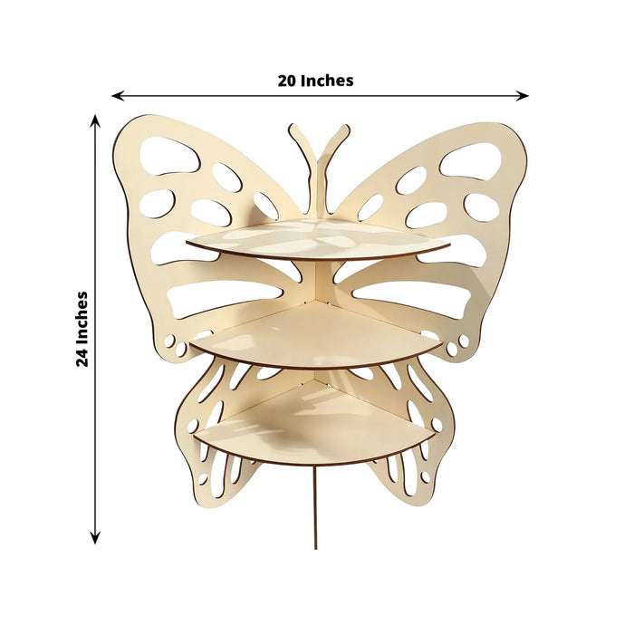 3-Tier Butterfly Wooden Cupcake Stand - Natural