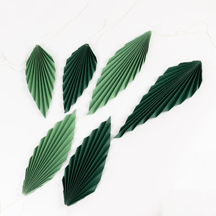 6 Leaves Hanging Paper Fans Wall Decor - Green