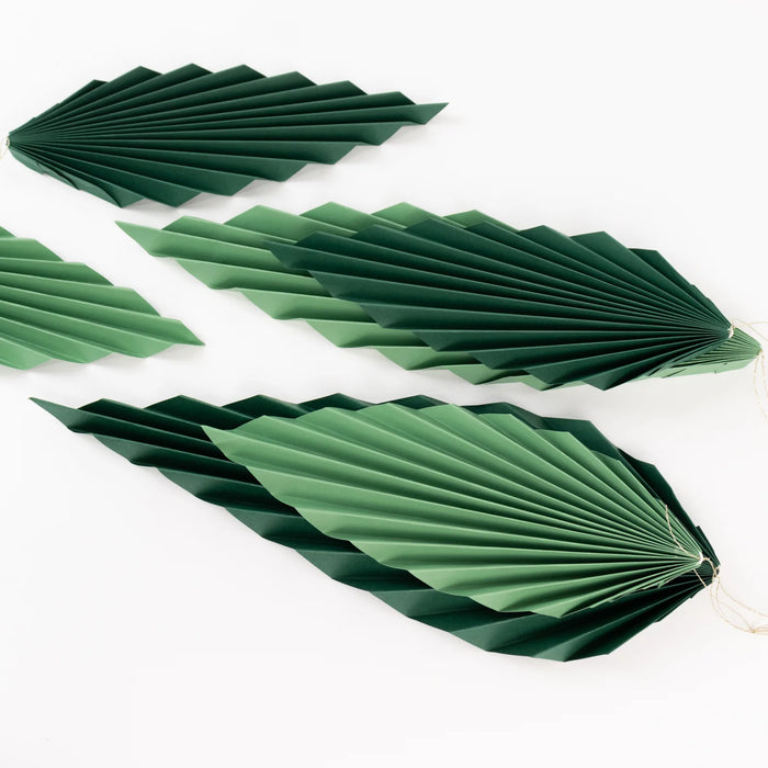 6 Leaves Hanging Paper Fans Wall Decor - Green