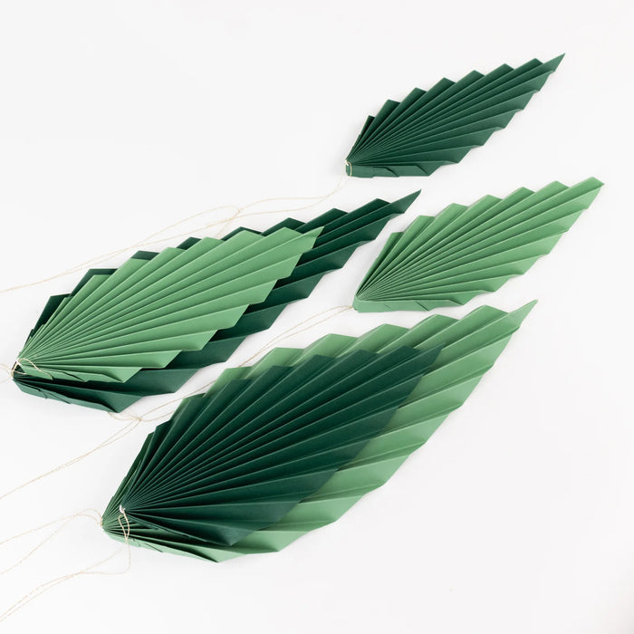 6 Leaves Hanging Paper Fans Wall Decor - Green