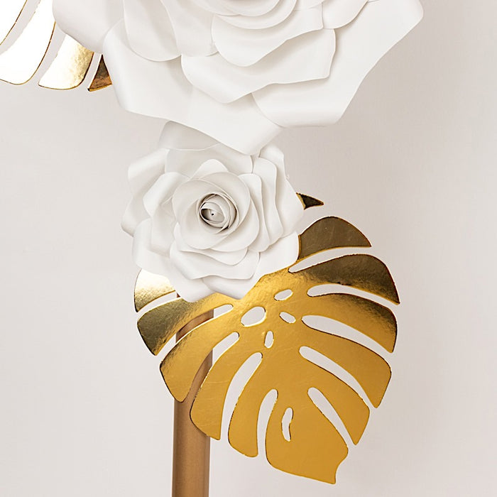 9 3D Rose Paper Flowers with Gold Monstera Leaves