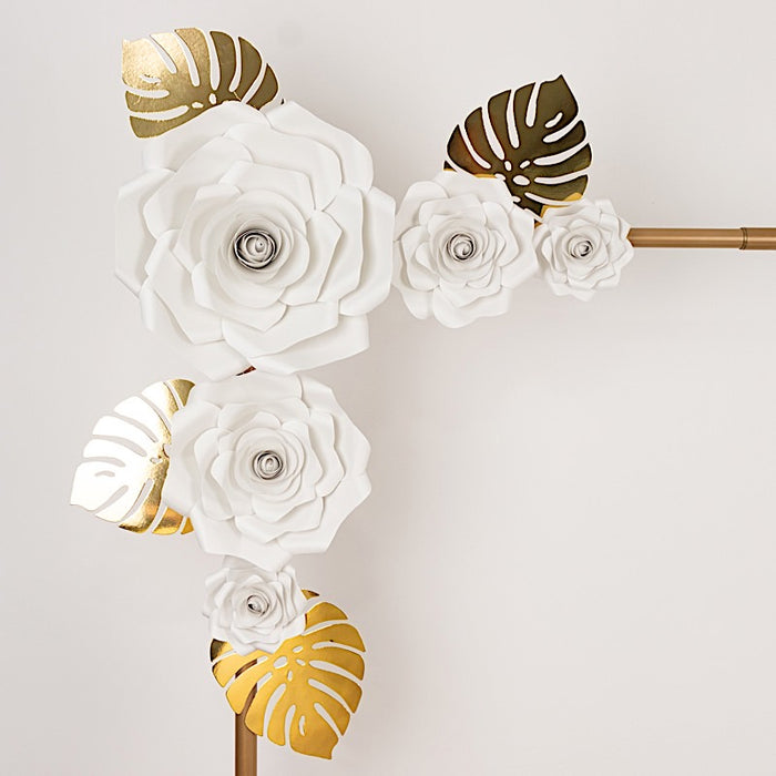 9 3D Rose Paper Flowers with Gold Monstera Leaves